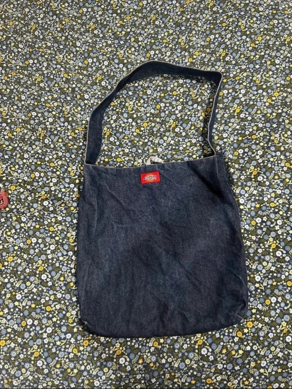 Dickies Black Canvas Messenger Shoulder Bag with Red Logo Patch